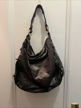 Tano Metallic Black Shoulder Hobo Bag